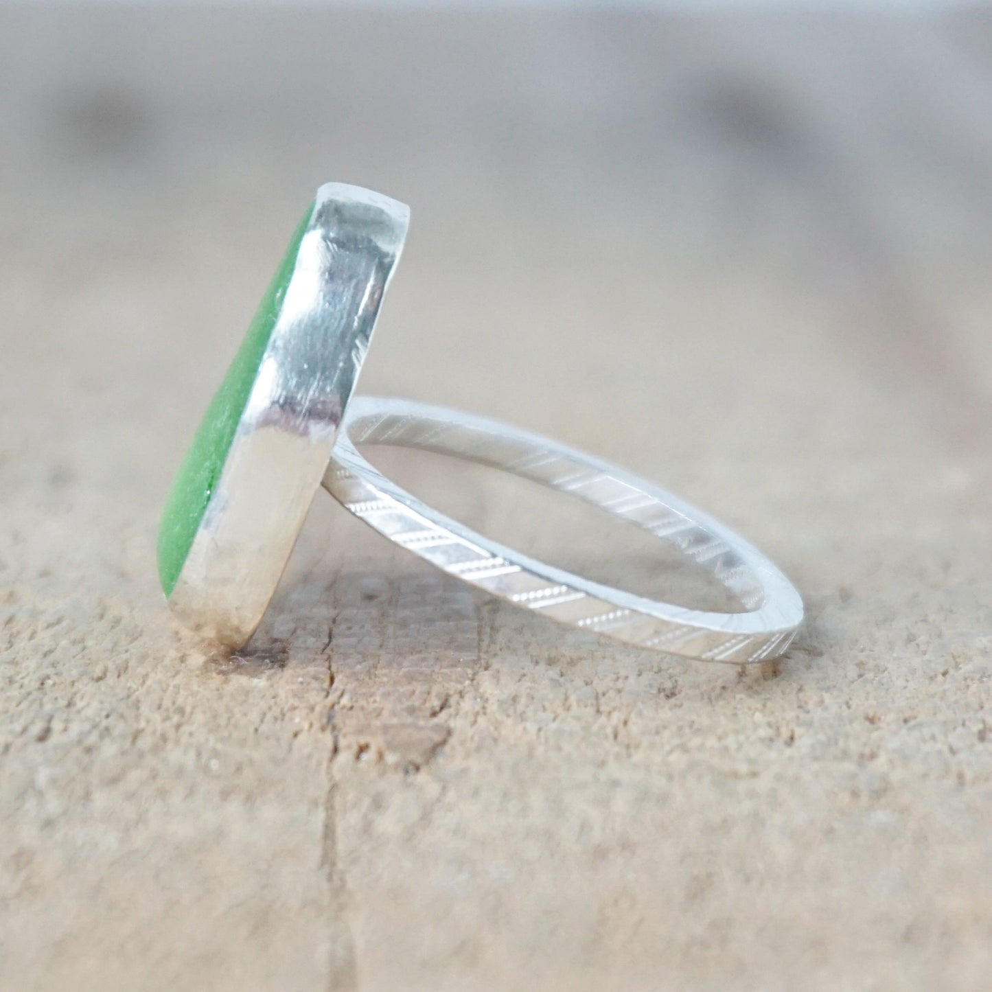 Size 7 1/2 Kelly Green Sea Glass Stacking Ring