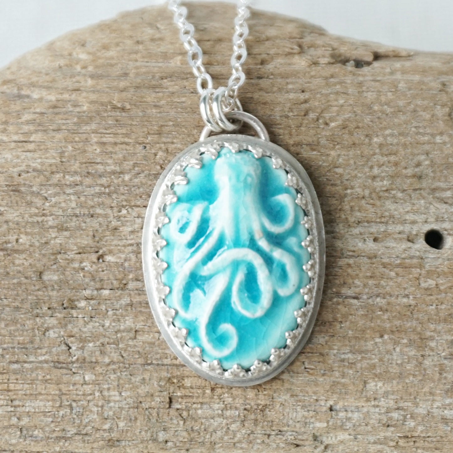 CLEARANCE Teal Green Ceramic Octopus Pendant