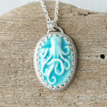 CLEARANCE Teal Green Ceramic Octopus Pendant