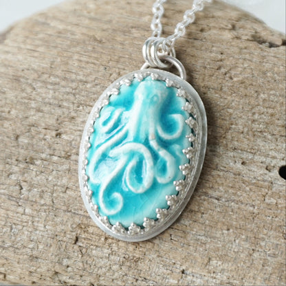 CLEARANCE Teal Green Ceramic Octopus Pendant