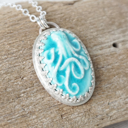 CLEARANCE Teal Green Ceramic Octopus Pendant