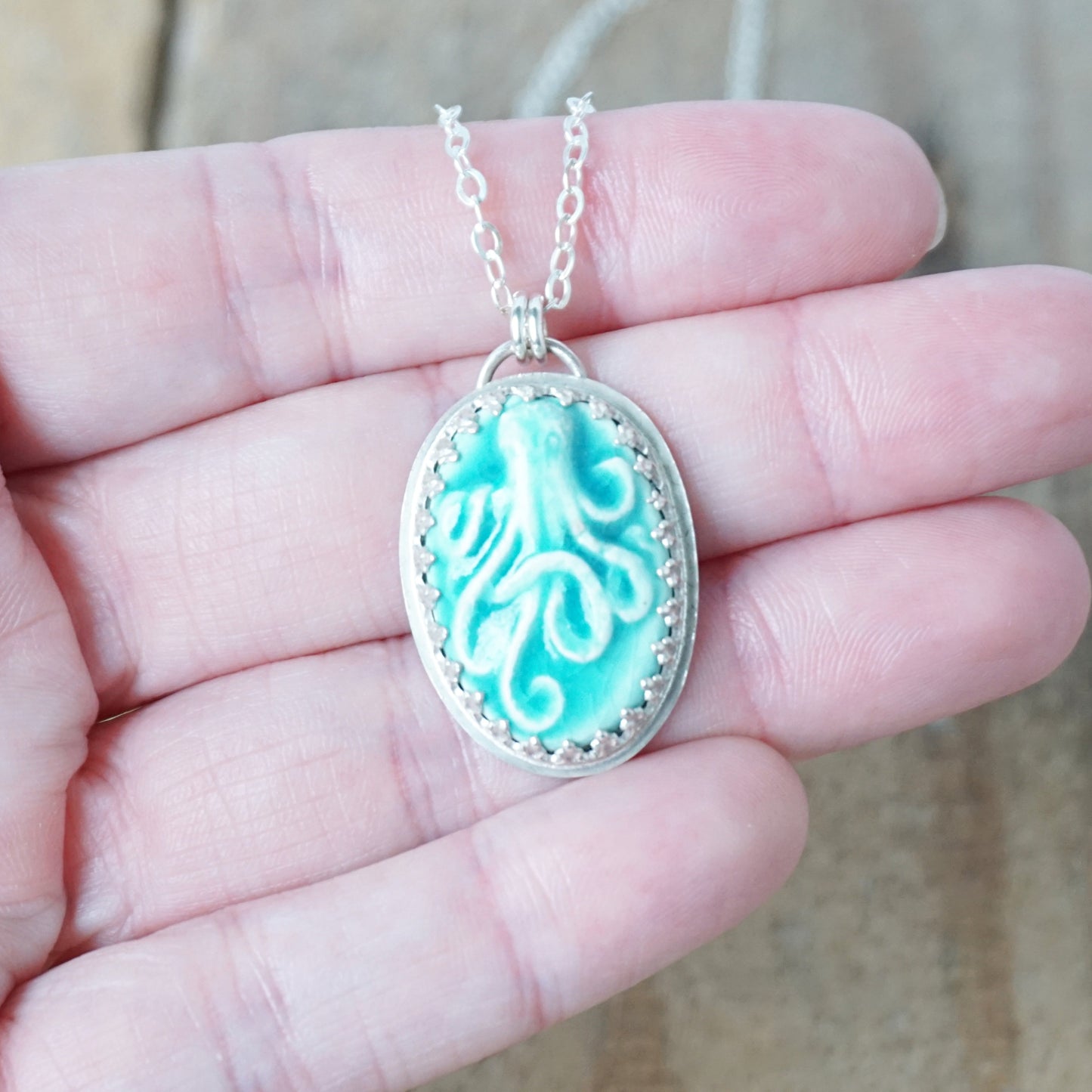 CLEARANCE Teal Green Ceramic Octopus Pendant