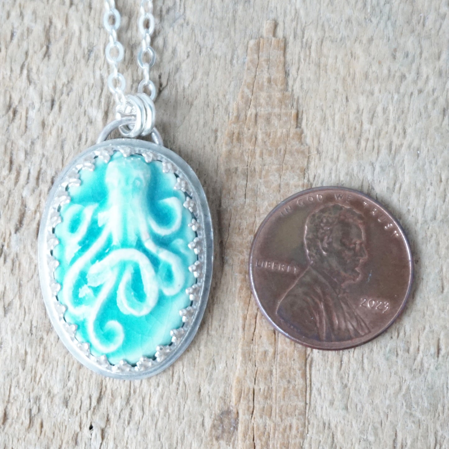 CLEARANCE Teal Green Ceramic Octopus Pendant