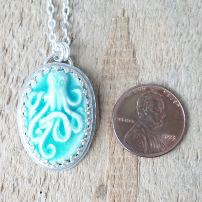 CLEARANCE Teal Green Ceramic Octopus Pendant