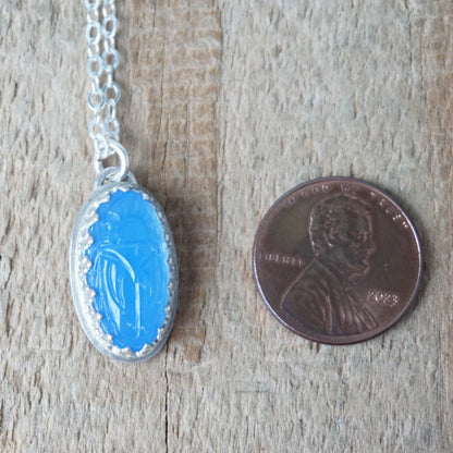 CLEARANCE Blue Pressed Glass Scarab Beetle Pendant