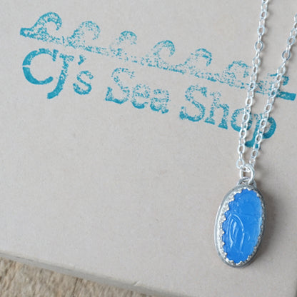 CLEARANCE Blue Pressed Glass Scarab Beetle Pendant