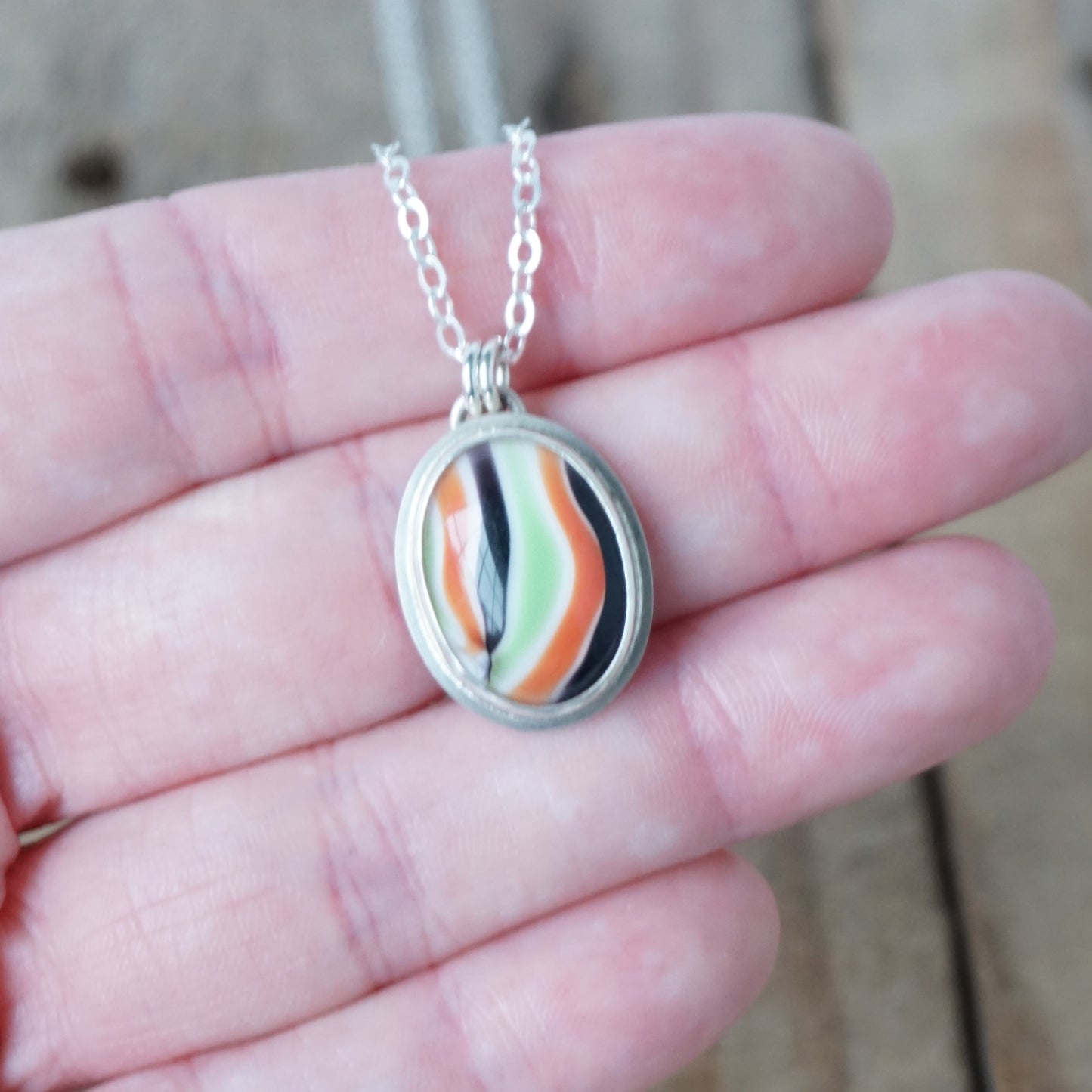 CLEARANCE Green, Orange, and Black Vintage Glass Pendant