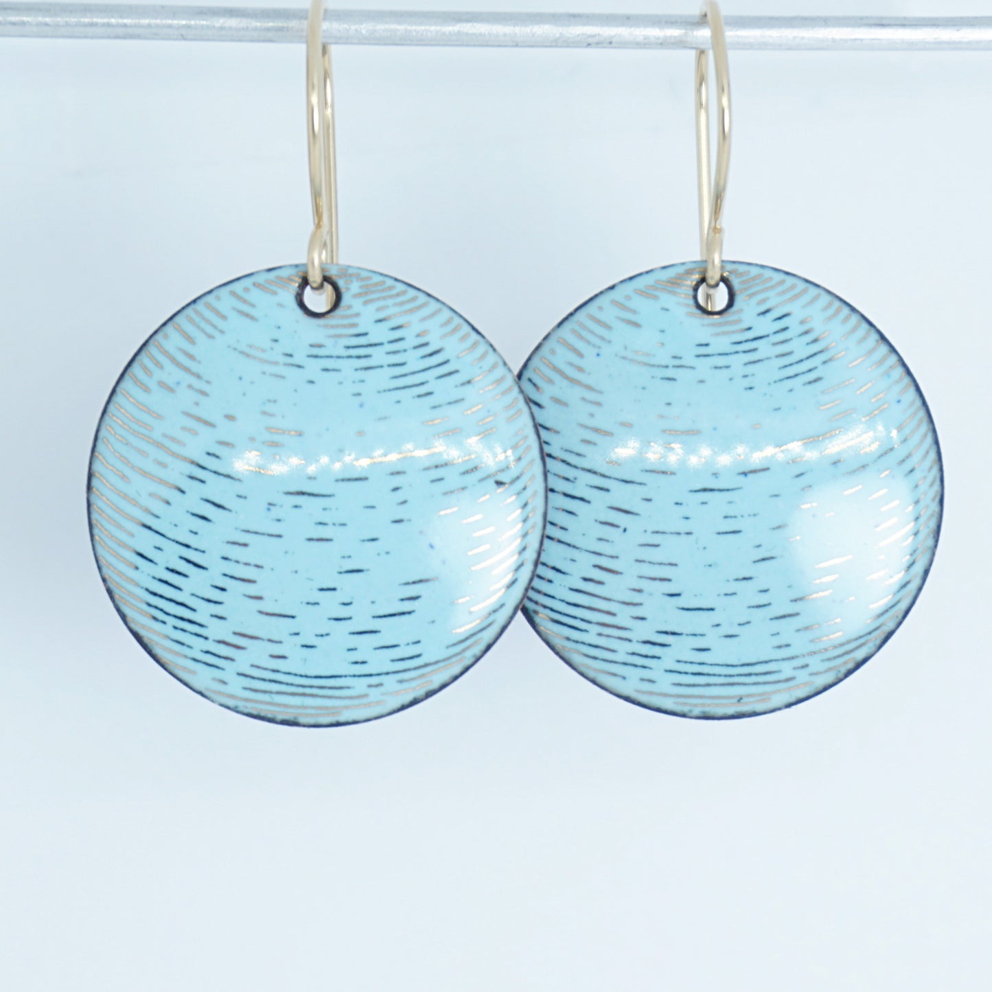 Gold Accents on Robin's Egg Blue Enamel Disc Earrings