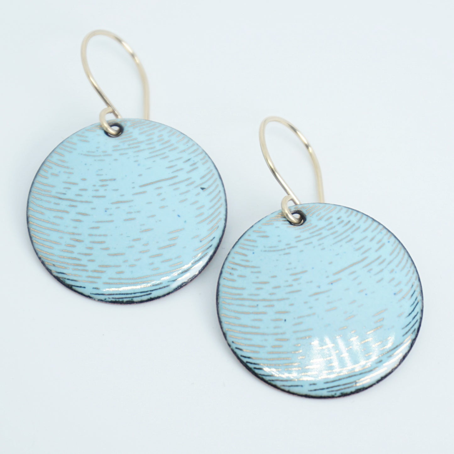 Gold Accents on Robin's Egg Blue Enamel Disc Earrings