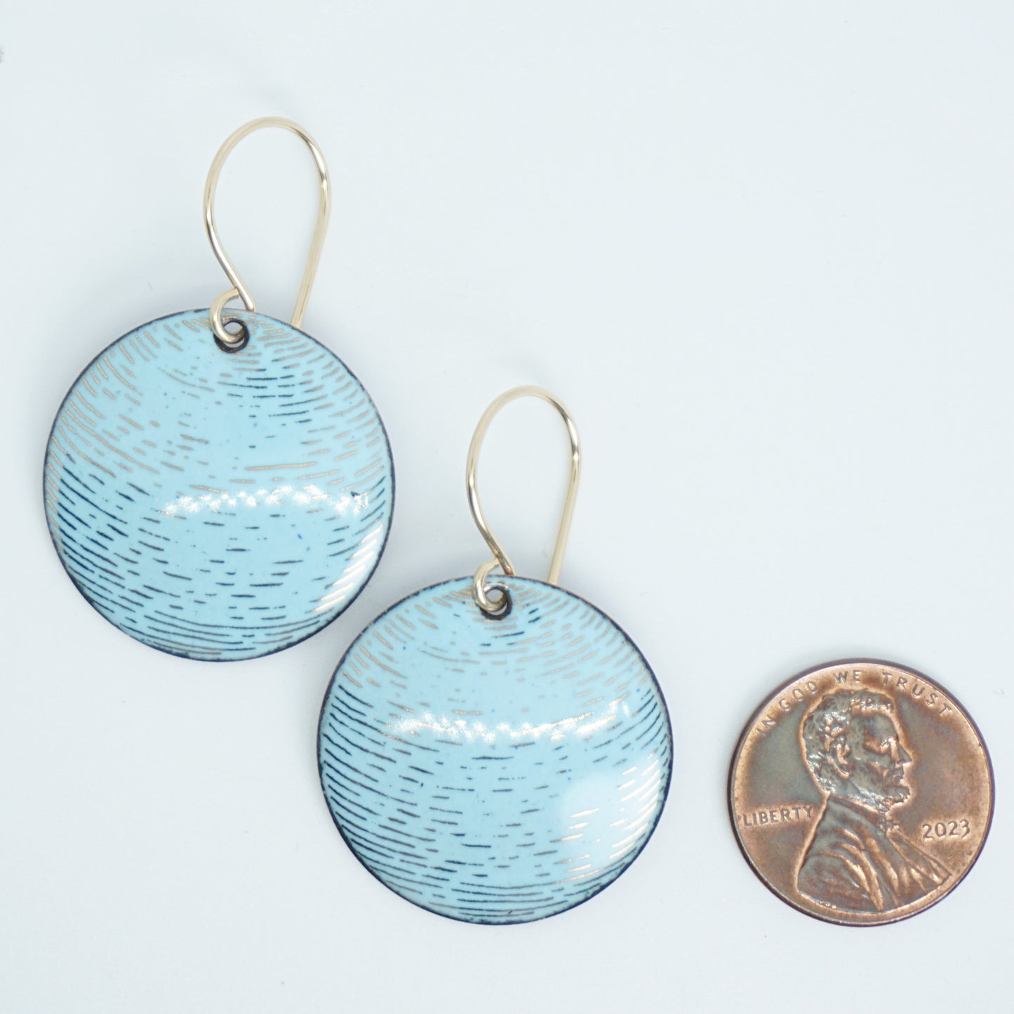 Gold Accents on Robin's Egg Blue Enamel Disc Earrings