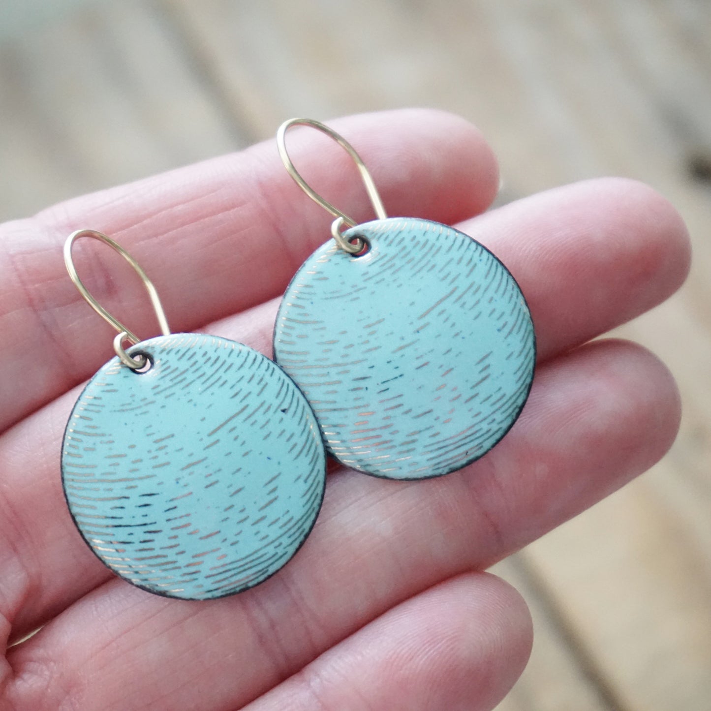 Gold Accents on Robin's Egg Blue Enamel Disc Earrings