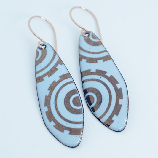 Copper Accents on Pale Blue Enamel Teardrop Earrings