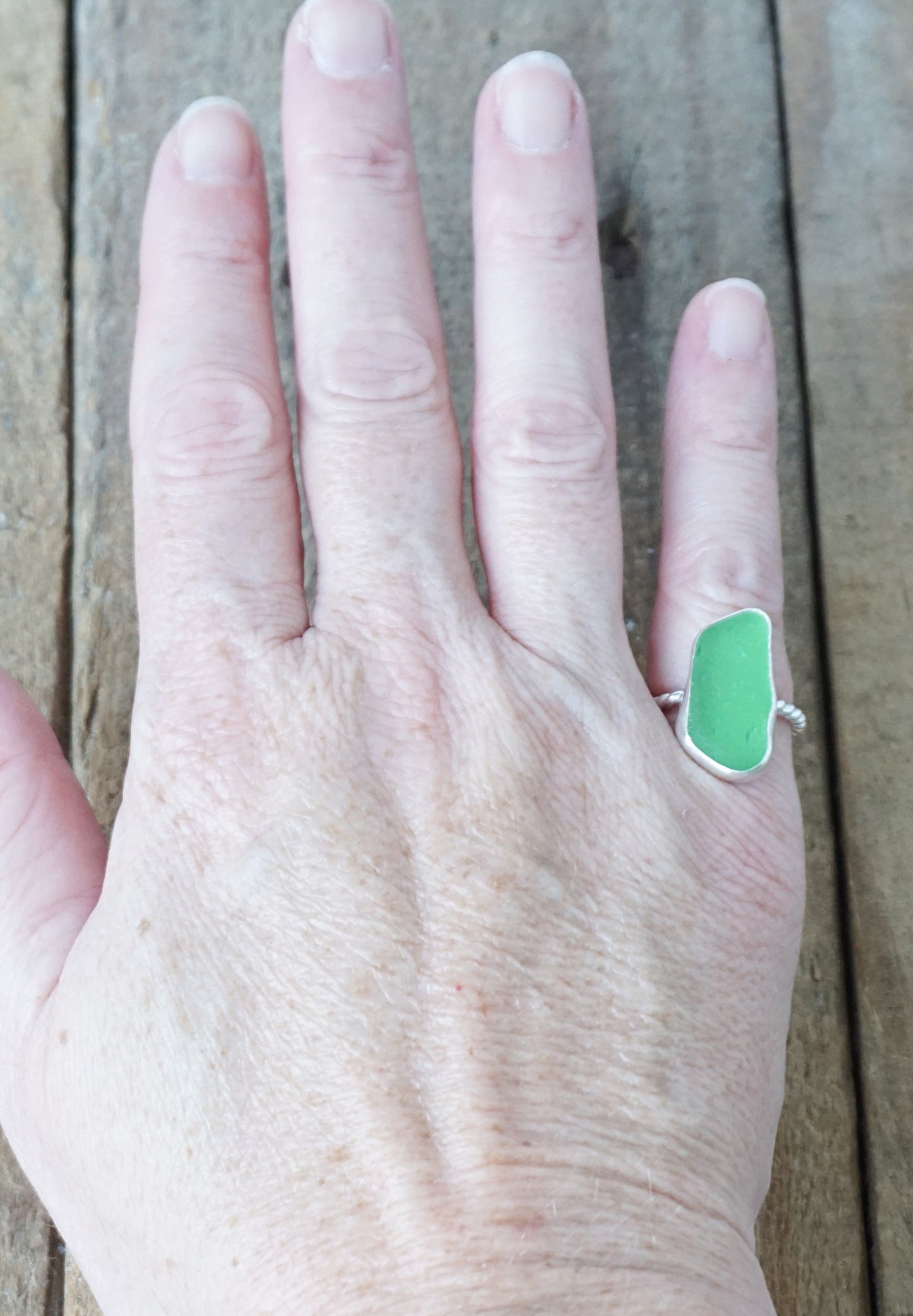 Size 5 1/2 Kelly Green Sea Glass Stacking Ring