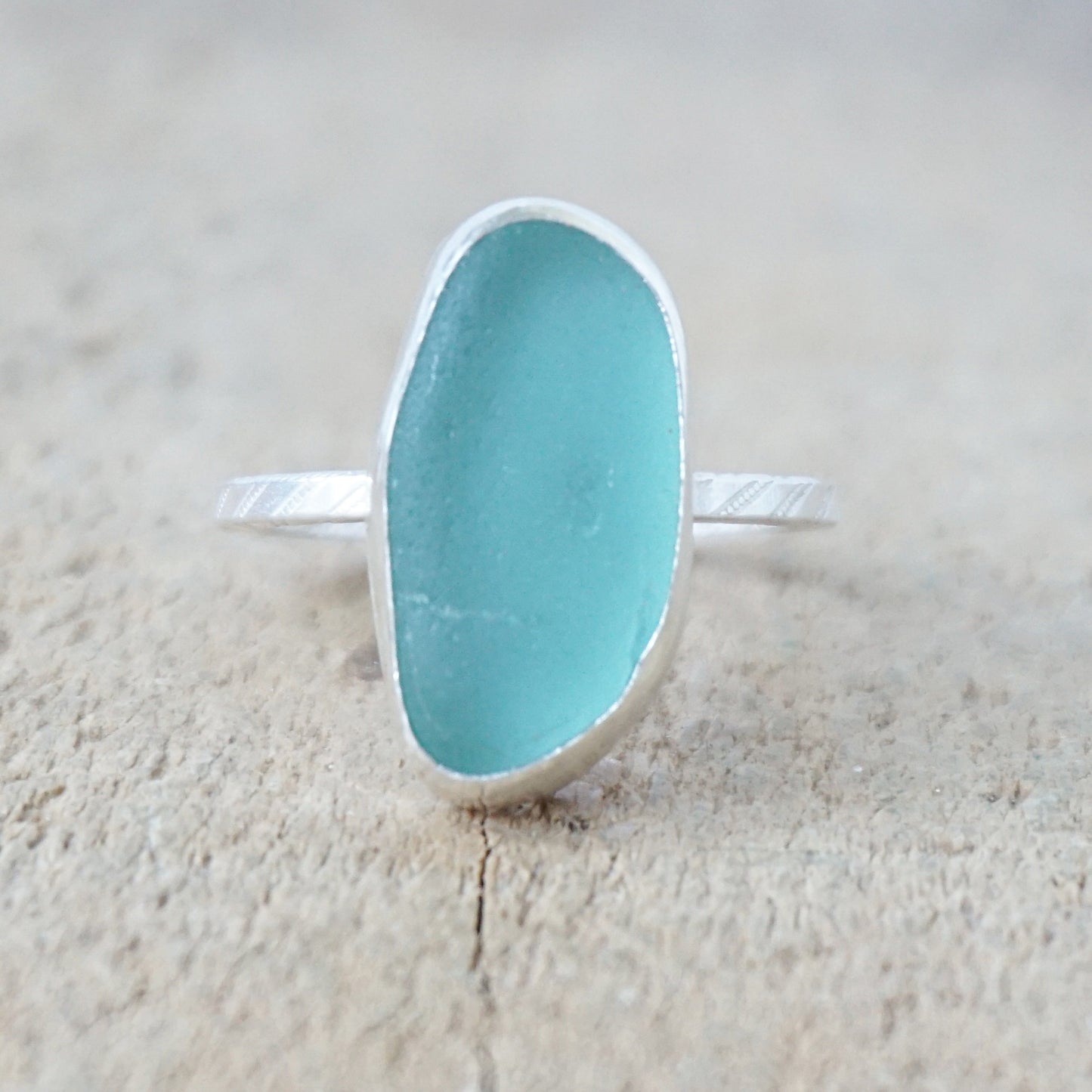 Size 7 3/4 Teal Blue Green Sea Glass Stacking Ring