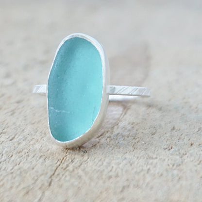 Size 7 3/4 Teal Blue Green Sea Glass Stacking Ring