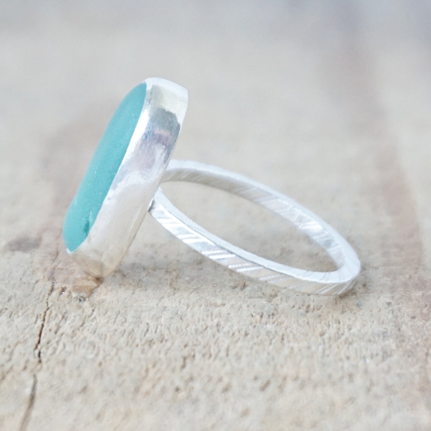 Size 7 3/4 Teal Blue Green Sea Glass Stacking Ring