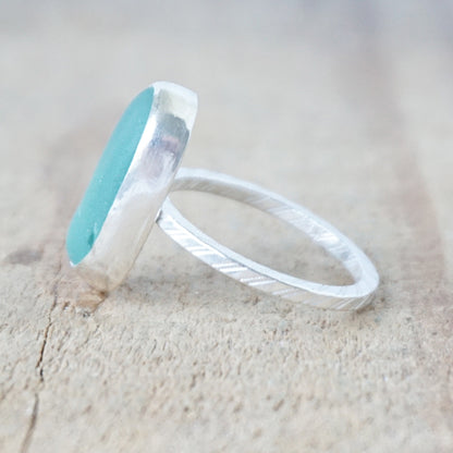 Size 7 3/4 Teal Blue Green Sea Glass Stacking Ring