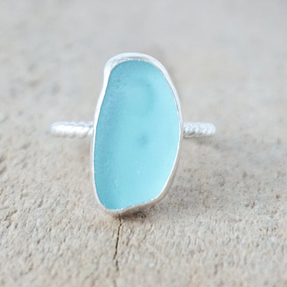 Size 8 1/2 Teal Blue Green Sea Glass Stacking Ring