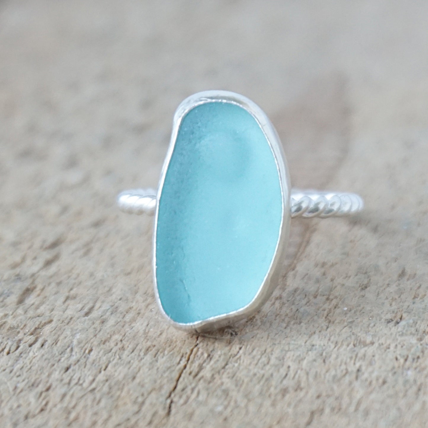 Size 8 1/2 Teal Blue Green Sea Glass Stacking Ring