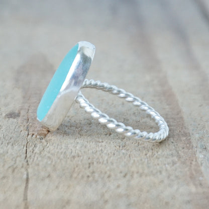 Size 8 1/2 Teal Blue Green Sea Glass Stacking Ring