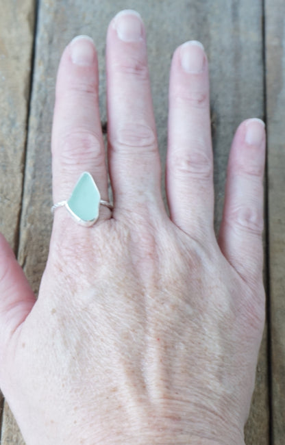 Size 9 1/2 Seafoam Green Sea Glass Stacking Ring