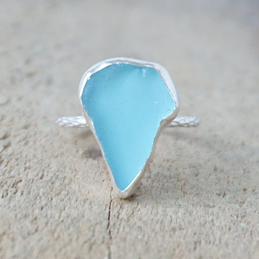 Size 9 1/2 Aqua Blue Sea Glass Stacking Ring