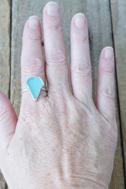 Size 9 1/2 Aqua Blue Sea Glass Stacking Ring