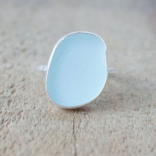 Size 9 1/4 Aqua Blue Sea Glass Stacking Ring