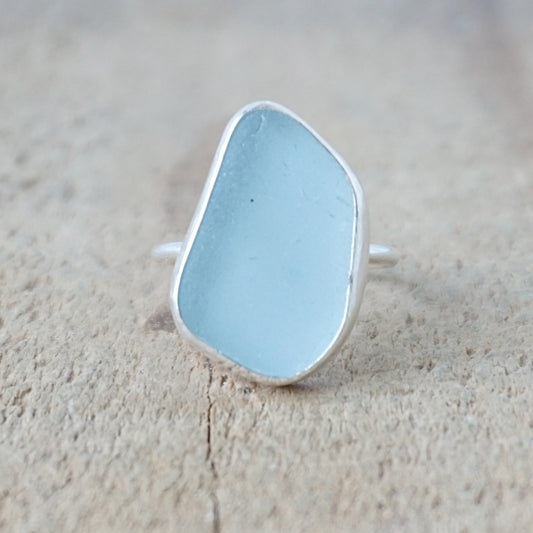 Size 6 Aqua Blue Sea Glass Stacking Ring