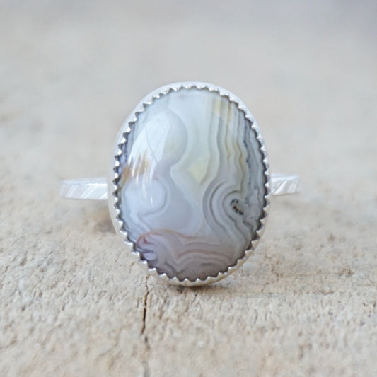 Size 8 Crazy Lace Agate Stacking Ring