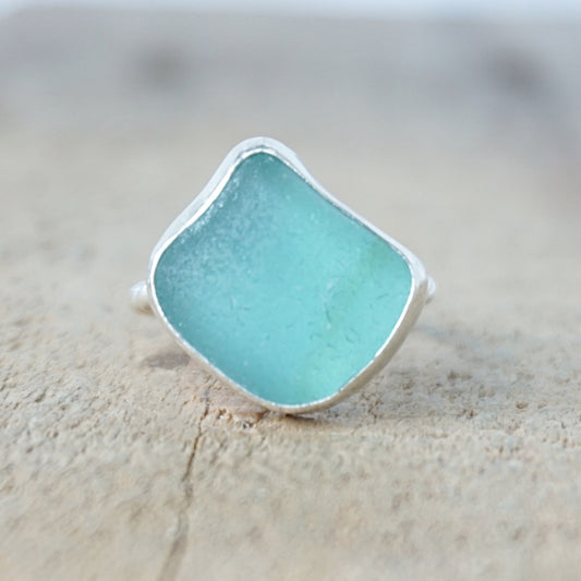 Size 6 3/4 Teal Blue Green Sea Glass Stacking Ring