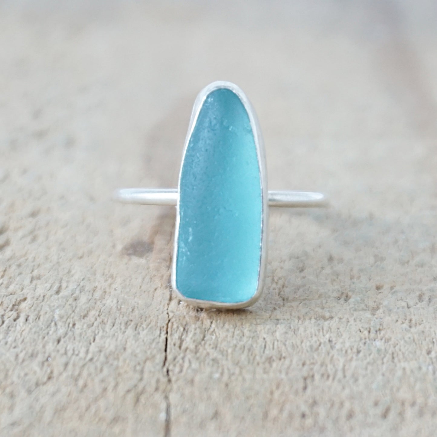 Size 8 3/4 Teal Blue Green Sea Glass Stacking Ring