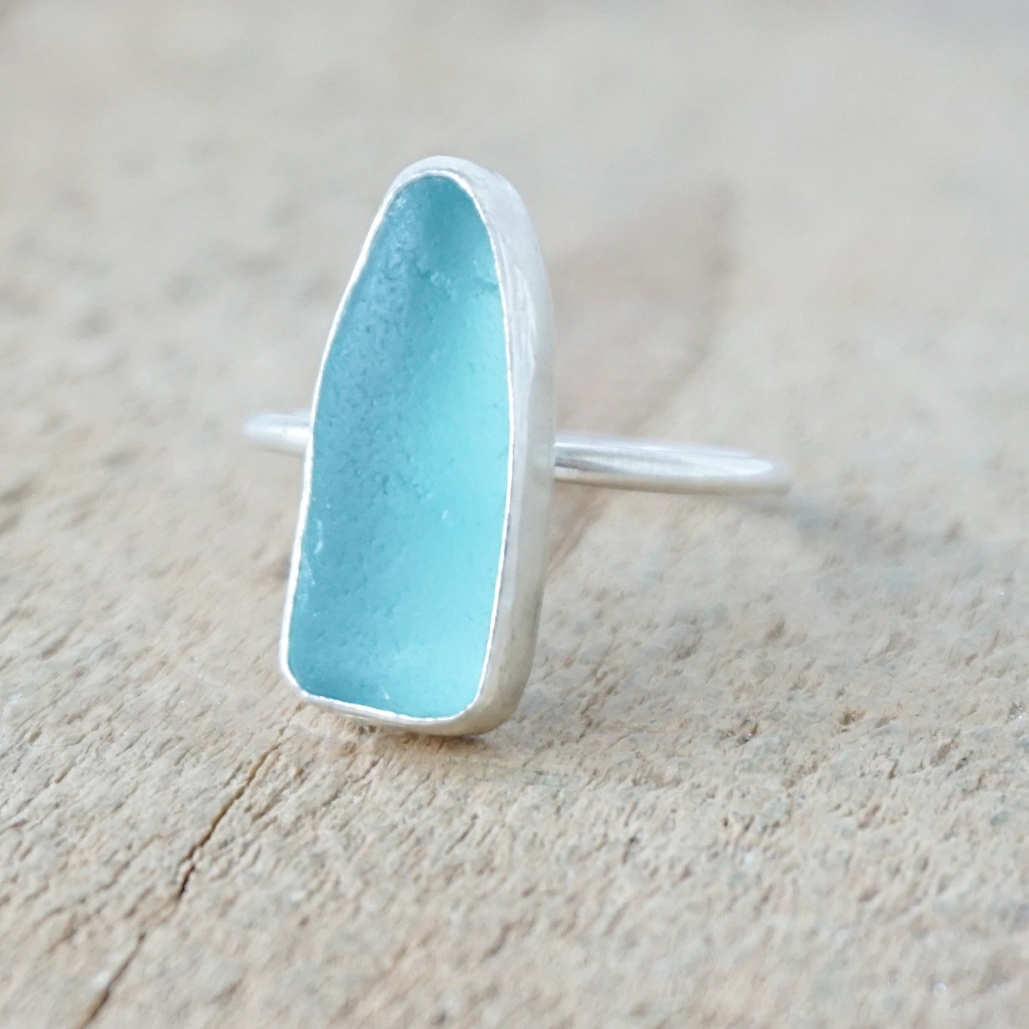 Size 8 3/4 Teal Blue Green Sea Glass Stacking Ring