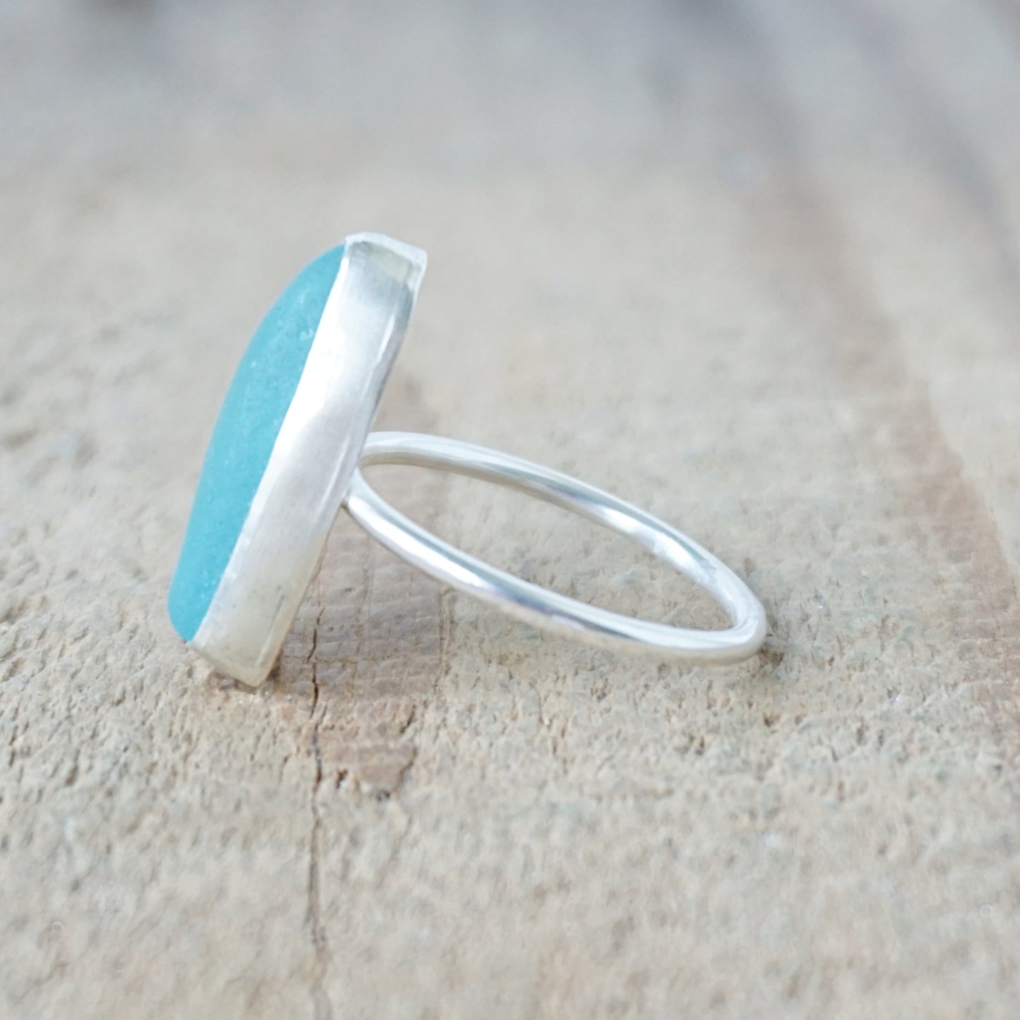 Size 8 3/4 Teal Blue Green Sea Glass Stacking Ring