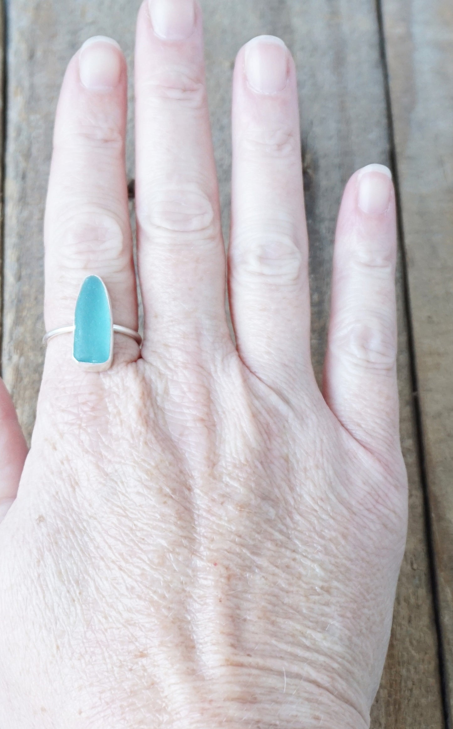 Size 8 3/4 Teal Blue Green Sea Glass Stacking Ring