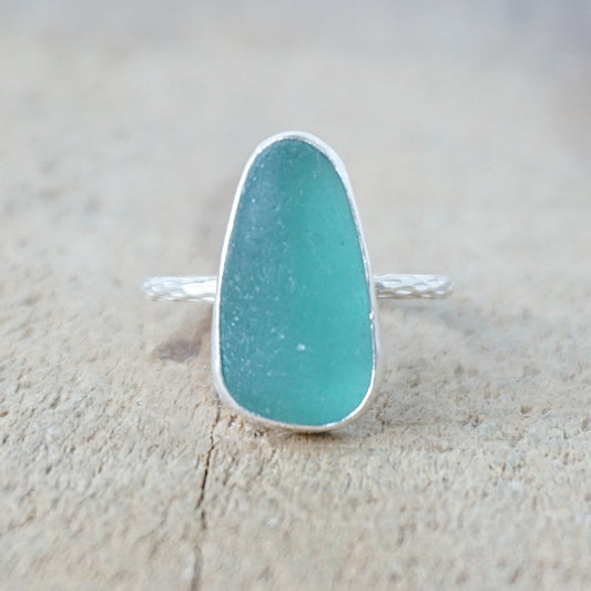 Size 8 Teal Blue Green Sea Glass Stacking Ring