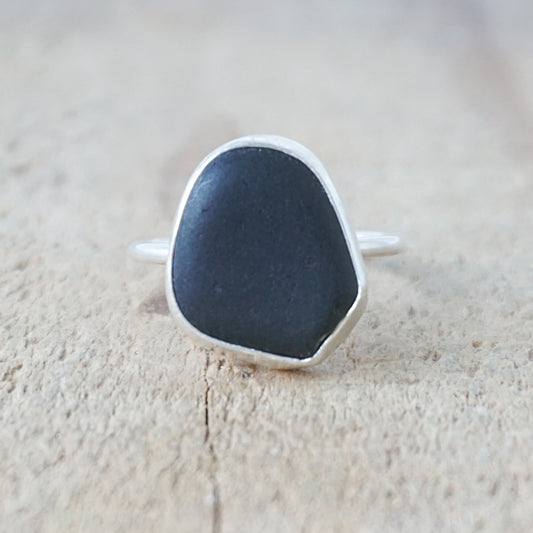 Size 8 1/4 Black Sea Glass Stacking Ring