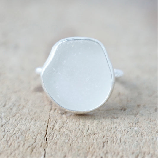 Size 6 3/4 Clear Sea Glass Stacking Ring