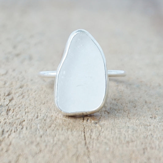 Size 9 Clear Sea Glass Stacking Ring