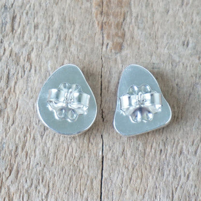 Teal Blue Green Sea Glass Stud Earrings