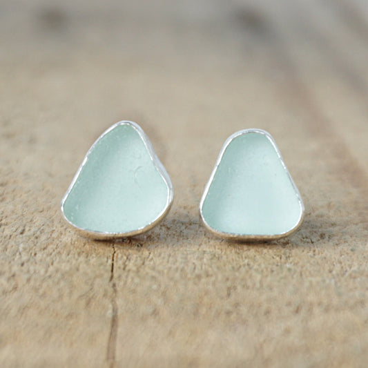 Seafoam Green Sea Glass Stud Earrings