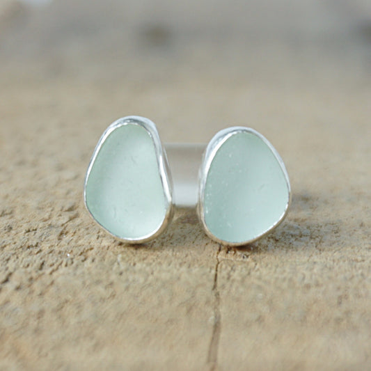 Seafoam Green Sea Glass Stud Earrings