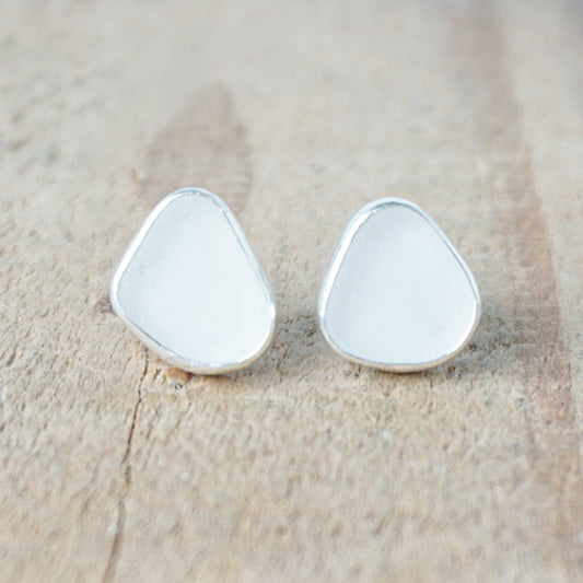 Clear Frosted Sea Glass Stud Earrings