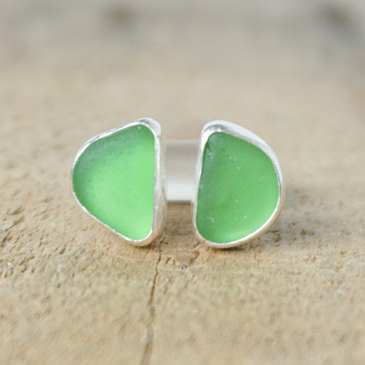 Kelly Green Sea Glass Stud Earrings