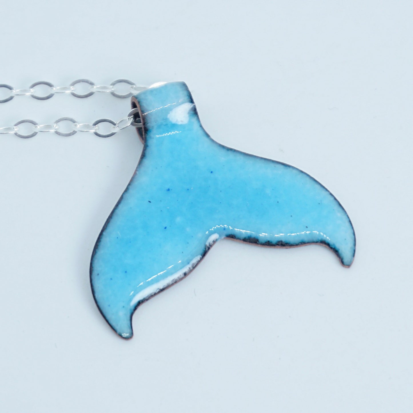 Aqua Blue Enamel Whale/Mermaid Tail Necklace