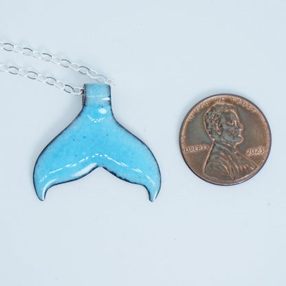 Aqua Blue Enamel Whale/Mermaid Tail Necklace