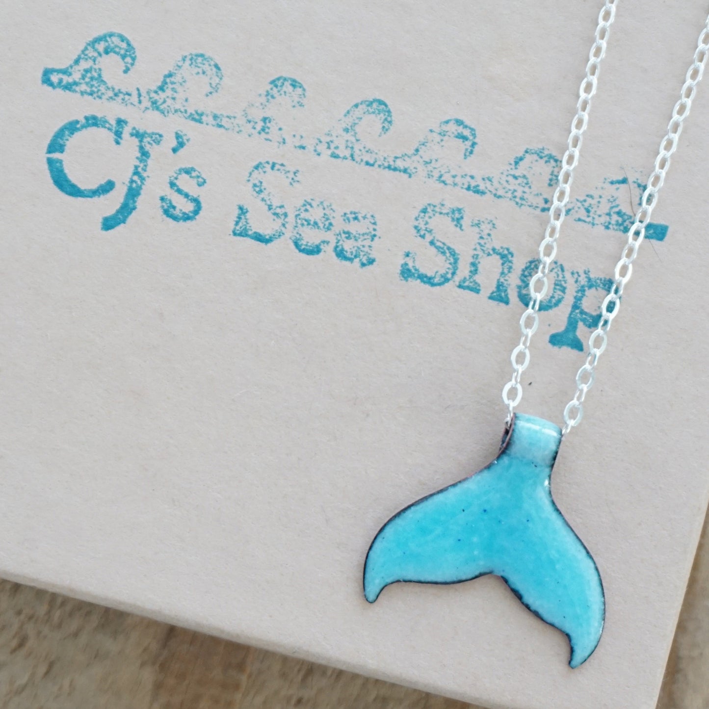 Aqua Blue Enamel Whale/Mermaid Tail Necklace