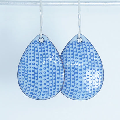 Blue Loop Accents on Light Periwinkle Enamel Teardrop Earrings