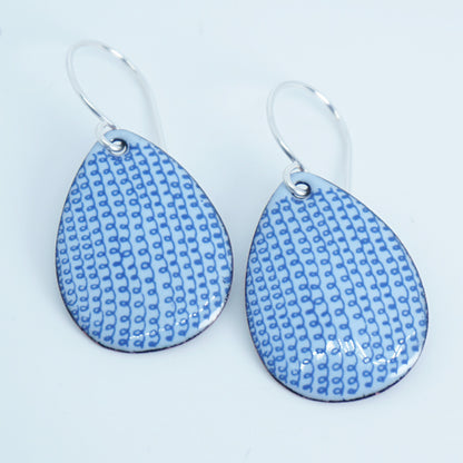 Blue Loop Accents on Light Periwinkle Enamel Teardrop Earrings