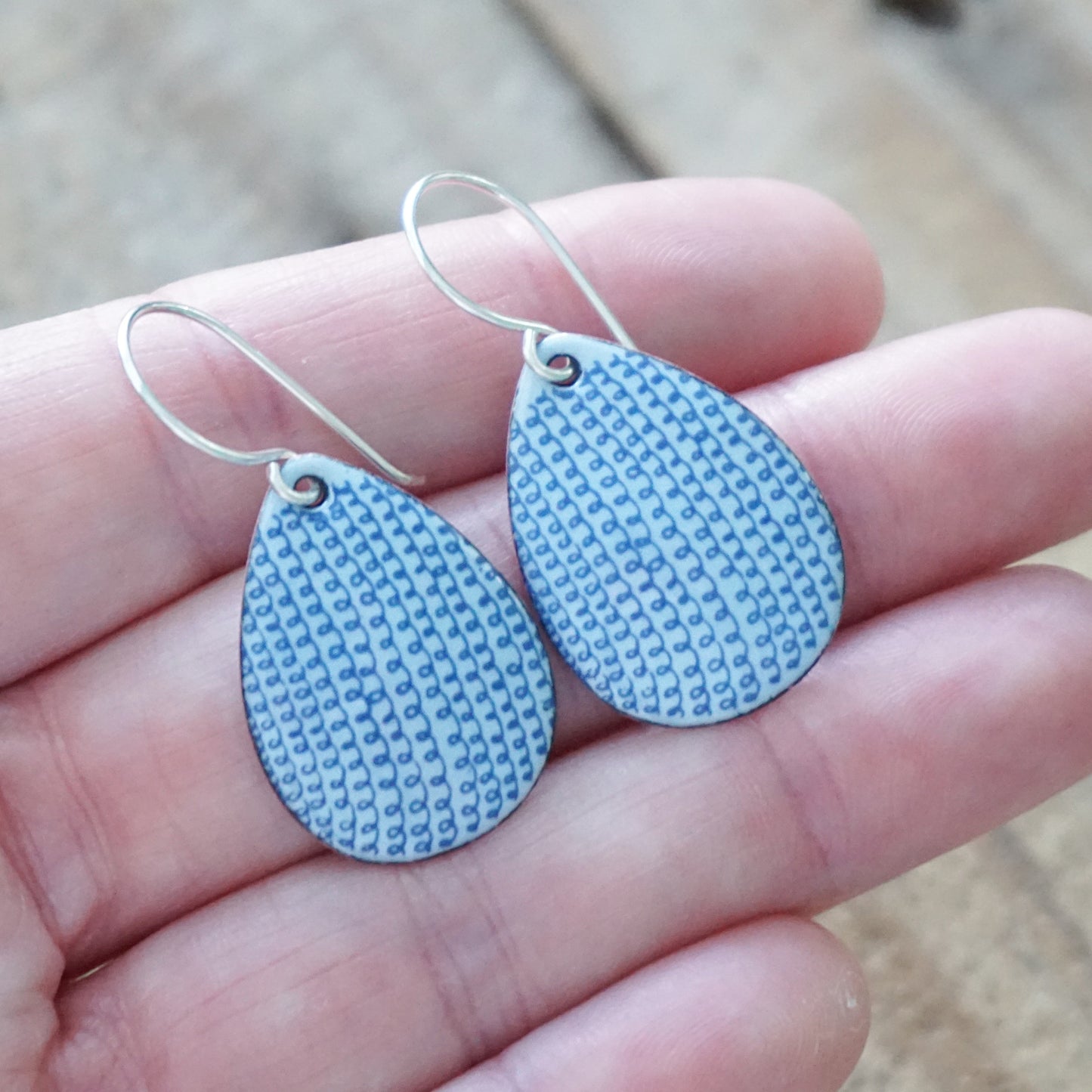 Blue Loop Accents on Light Periwinkle Enamel Teardrop Earrings